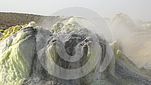 Beauty in nature. Acid lake in the crater of Dallol volcano in the Ethiopian desert. Travel Ethiopia. Lake Dallol with