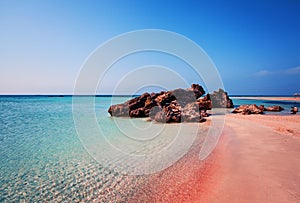 Beauty of Nature. Beautiful Elafonissi Beach with Pink Sand