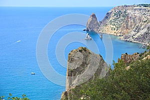 Beauty nature sea landscape of Crimea, horizontal photo. Panoramic view of Fiolent cape