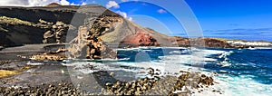 Beauty in nature - volcanic island Lanzarote, impressive colorful beach El Golfo. Canary islands