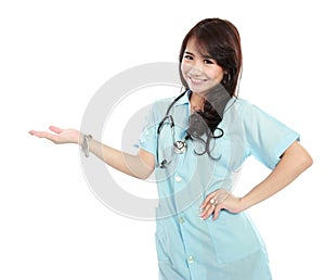 Beauty nurse showing blank space