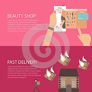 Beauty online shop make-up from gadget phone fast delivery send package fly to home