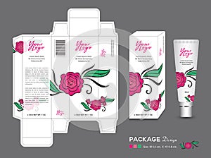 Beauty Packaging template, 3d Box cosmetics, product design, Rose Packaging, healthy products, Cream layout, cream, spa