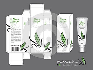 Beauty Packaging template, 3d Box cosmetics, product design, leaf Packaging, healthy products, Cream layout, spa, care photo