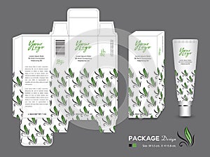 Beauty Packaging template, 3d Box cosmetics, product design, leaf Packaging, healthy products, Cream layout, Fresh ecological, spa