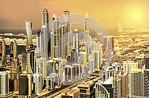 The beauty panorama of skyscrapers in Dubai Marina. UAE