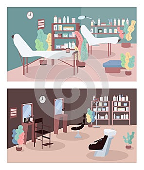 Beauty parlor flat color vector illustration set