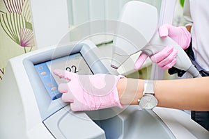 Beauty parlor, laser hair removal, doctor and patient