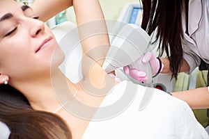 Beauty parlor, laser hair removal, doctor and patient