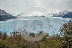 Beauty of Patagonia, with majestic landscape featuring the Perito Moreno Glaciar blanketed in snow