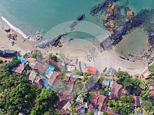 Beauty Pathem beach aerial view landscape, Goa state in India.