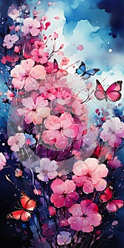 The Beauty of Pink Flowers and Butterflies