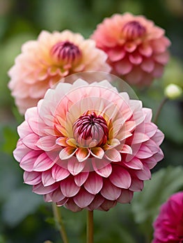 The beauty of the Pompon Dahlia (Dahlia variabilis pompon) flowers in macro focus