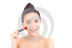 à¸Beauty of portrait asian woman applying make up with brush of ch