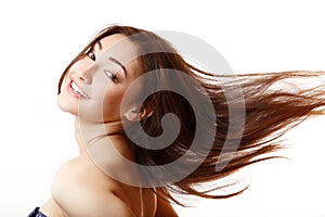 Beauty portrait of beautiful young smiling woman happy ecstatic