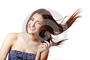 Beauty portrait of beautiful young smiling woman happy ecstatic