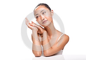 Beauty portrait of cute Asian woman with dreaming face