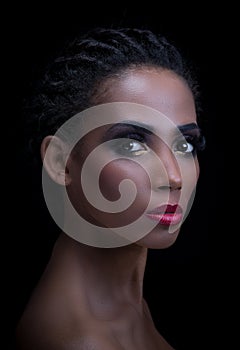 Beauty portrait of dark skin or mulatto woman