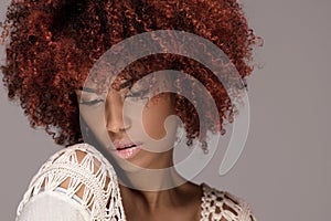 Beauty portrait of girl with afro hairstyle.