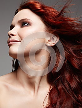 Beauty portrait of healthy hair smiling girl