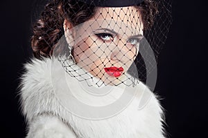 Beauty portrait of passionate elegant woman with hot red lips, w