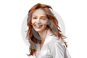 Beauty Portrait Of Red-Haired Young Lady Over White Background