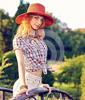 Beauty portrait redhead woman smiling, park, lifestyle, people