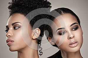 Beauty portrait of two african american girls.