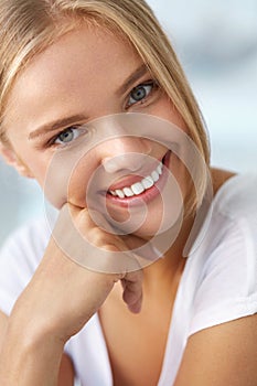 Beauty Portrait Of Woman With Beautiful Smile Fresh Face Smiling