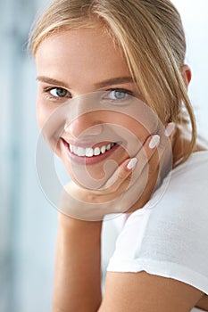 Beauty Portrait Of Woman With Beautiful Smile Fresh Face Smiling