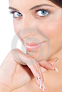 Beauty portrait of woman with perfect nails