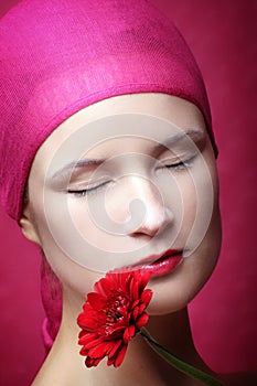 Beauty portrait of a woman in pink