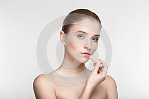 Beauty portrait woman skin care health black mask white background close up