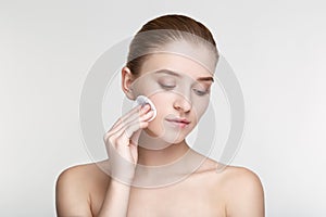 Beauty portrait woman skin care health black mask white background close up Sponge tips