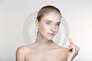 Beauty portrait woman skin care health white background close up