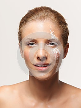 Beauty portrait woman white powder on face