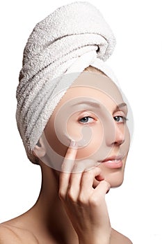 Beauty portrait of a young woman with beautiful healthy person, studio shot attractive girl on a white background