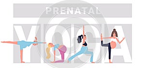 Beauty pregnant woman doing yoga poses. Hatha asanas complex,soft pregnant yoga. Health care and fitness concept. Active