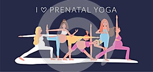 Beauty pregnant woman doing yoga poses. Hatha asanas complex,soft pregnant yoga. Health care and fitness concept. Active