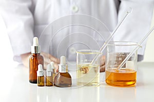 Beauty product concept, Doctor and medicine experiments, Pharmacist formulating the chemical for cosmetic