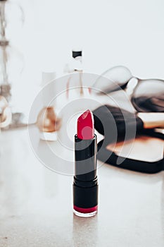 Beauty products and decorative cosmetics concept. Modern luxury make-up on vanity table as beauty blog background