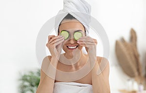 Beauty products, organic vegetables to fase care and moisturize skin around eyes at home