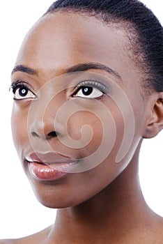 Beauty Pure and Simple. Closeup studio shot of a young beautiful african american model isolated on white.