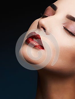 Beauty Red Lips Makeup Detail