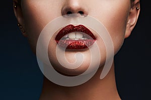 Beauty Red Lips Makeup Detail