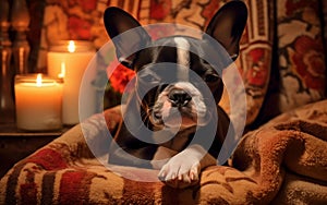 Beauty and Relaxation Smiling Boston Terrier Dog at a Spa Retreat - Generative AI