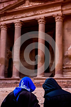 Beauty of rocks and ancient architecture in Petra, Jordan. Ancient temple in Petra, Jordan