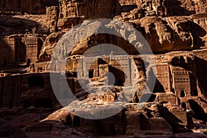 Beauty of rocks and ancient architecture in Petra, Jordan. Ancient temple in Petra, Jordan