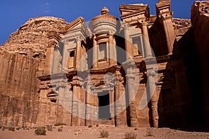 Beauty of rocks and ancient architecture in Petra, Jordan. Ancient temple in Petra, Jordan