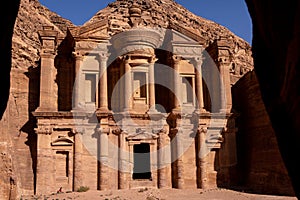 Beauty of rocks and ancient architecture in Petra, Jordan. Ancient temple in Petra, Jordan